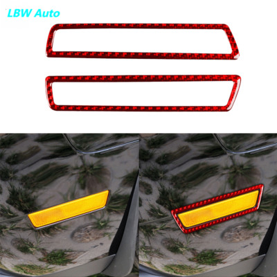 Red Carbon Fiber Front Turn Signal Lamp Frame Trim For Dodge Challenger 15-24