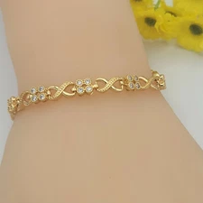18K Gold Plated Infinity Symbol & Flowers Clear Crystals Bracelet Oro Laminado