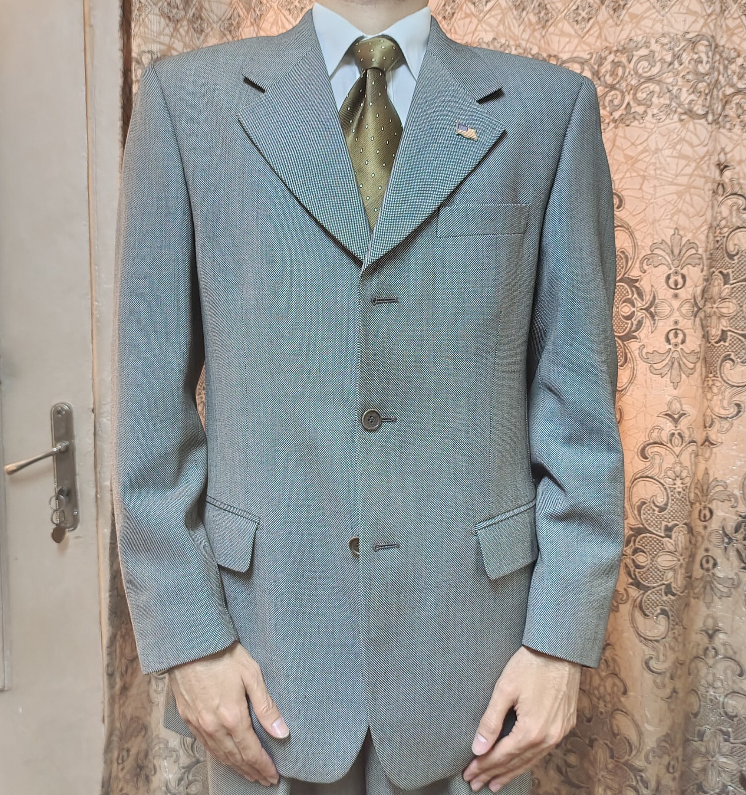 Traje Birdseye italiano vintage de los años 70 a medida clásico todo estambre 38R