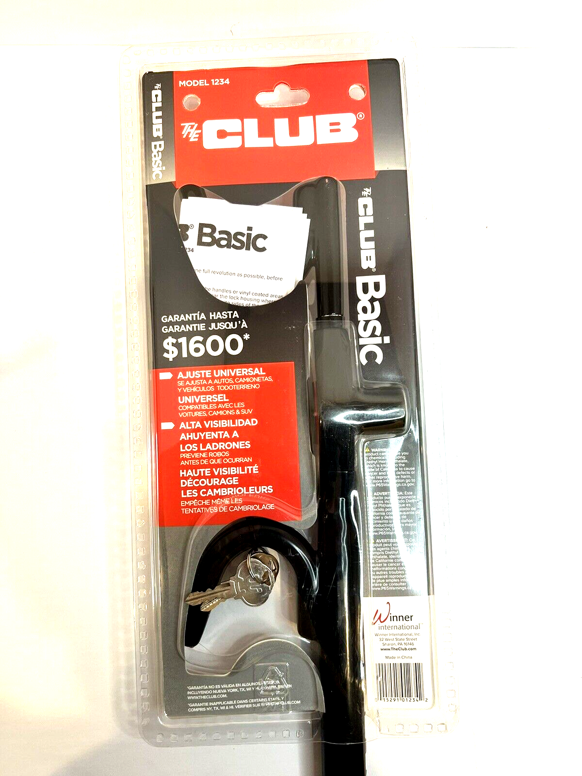 The Club Basic Steering Wheel Lock Black Model 1234 Antitheft NIB eBay
