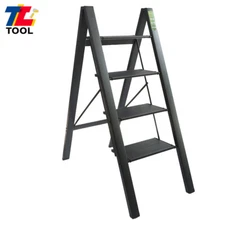 Aluminum Black 4 Step Ladder Folding Step Lightweight W/ Wide Anti-Slip Pedal