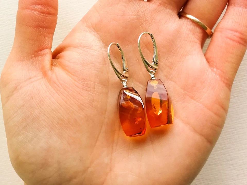 Natural Baltic Amber TORVELA Earrings small cut shape cognac color silver 1,57in - Image 4 of 4