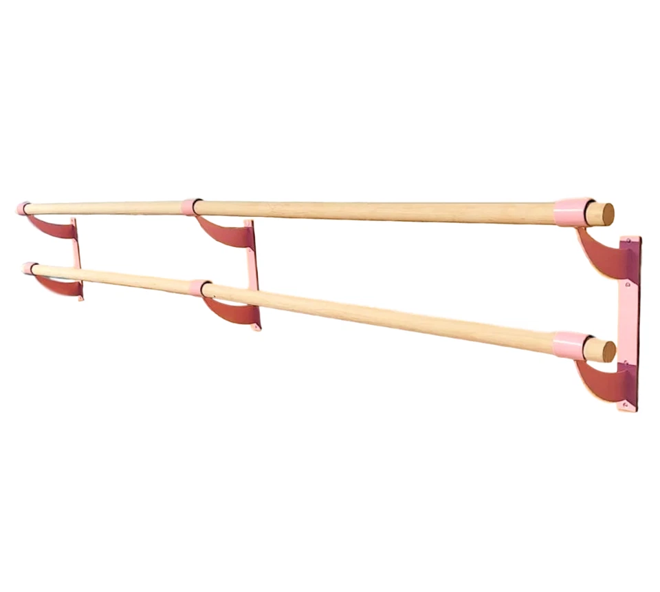 Barra de balé dupla 2" madeira altura fixa sistema de barra montado na parede 3' pés a 40' pés - Imagem 4 de 4