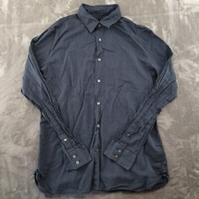 John Varvatos Shirt Mens Medium Navy Gray Pinstripe Slim Fit Button Casual Dress