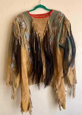 Men Traditional Wear Western Style Suede Leather Warrior Shirt Fringes & Beaded