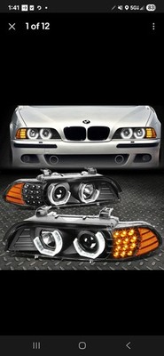 FOR 96-03 BMW E39 5-SERIES DUAL U-HALO LED SIGNAL PROJECTOR HEADLIGHT LAMP BLACK