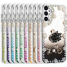For Samsung Galaxy A16 5G Phone Case Pearls Epoxy Glitter Chrome Edged Cover