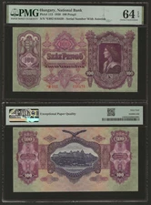 HUNGARY 100 Pengo 1930, P-112, S/N with Asterisk, PMG 64 EPQ Choice UNC, Pretty