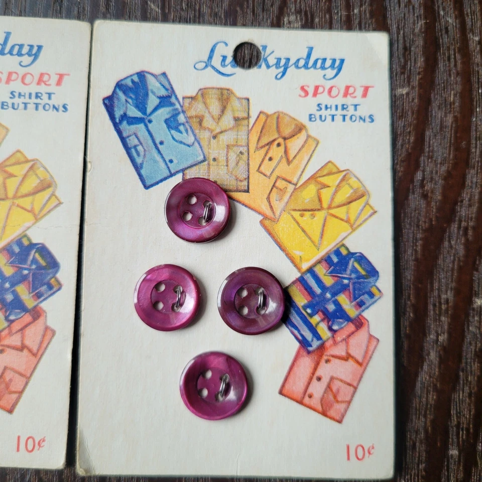 Vintage Lucky Day Sport Genuine Pearl Buttons on Original Card, Purple 1930-40s - Image 2 of 4