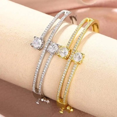 Damen Silber Gold Kupfer Legierung CZ Geometrisch Armreif Armband Schmuck