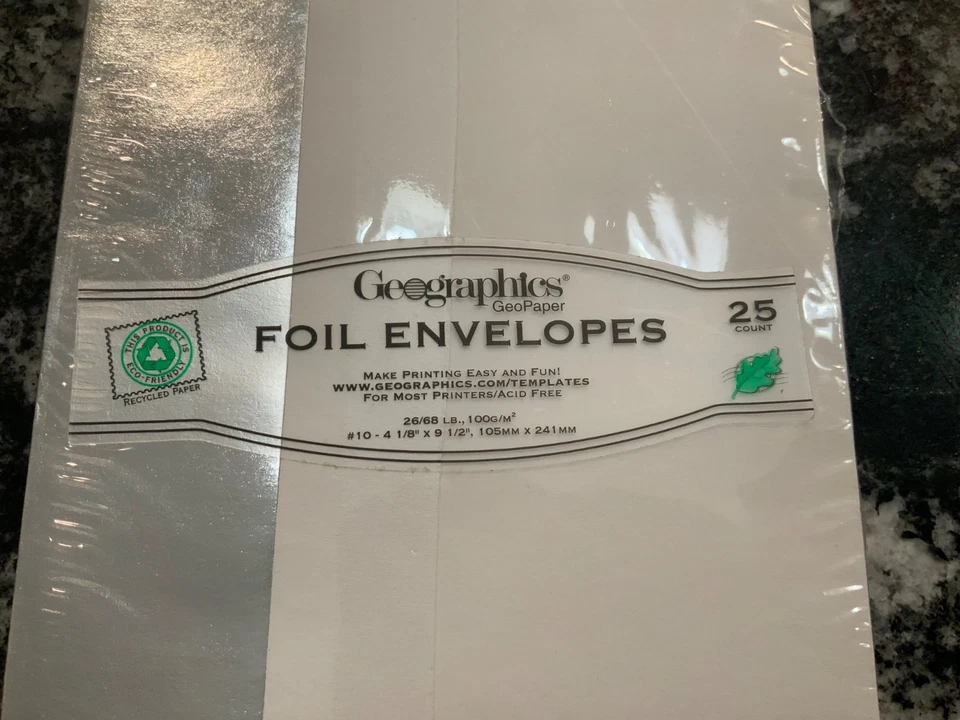Sobres Geographics Silver Foil Flap #10 4 1/8x 9 1/2 25 unidades nuevos sellados Foto 3 de 4