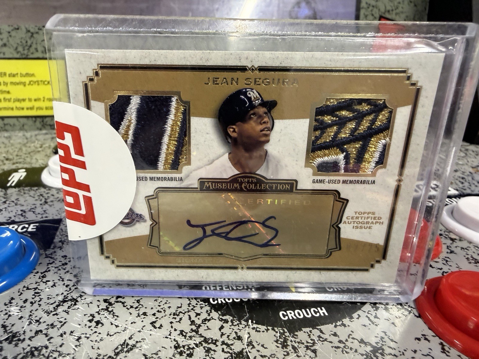2013 Topps Museum Collection Jean Segura Auto Patch Game Used Brewers Logo /25 view 3