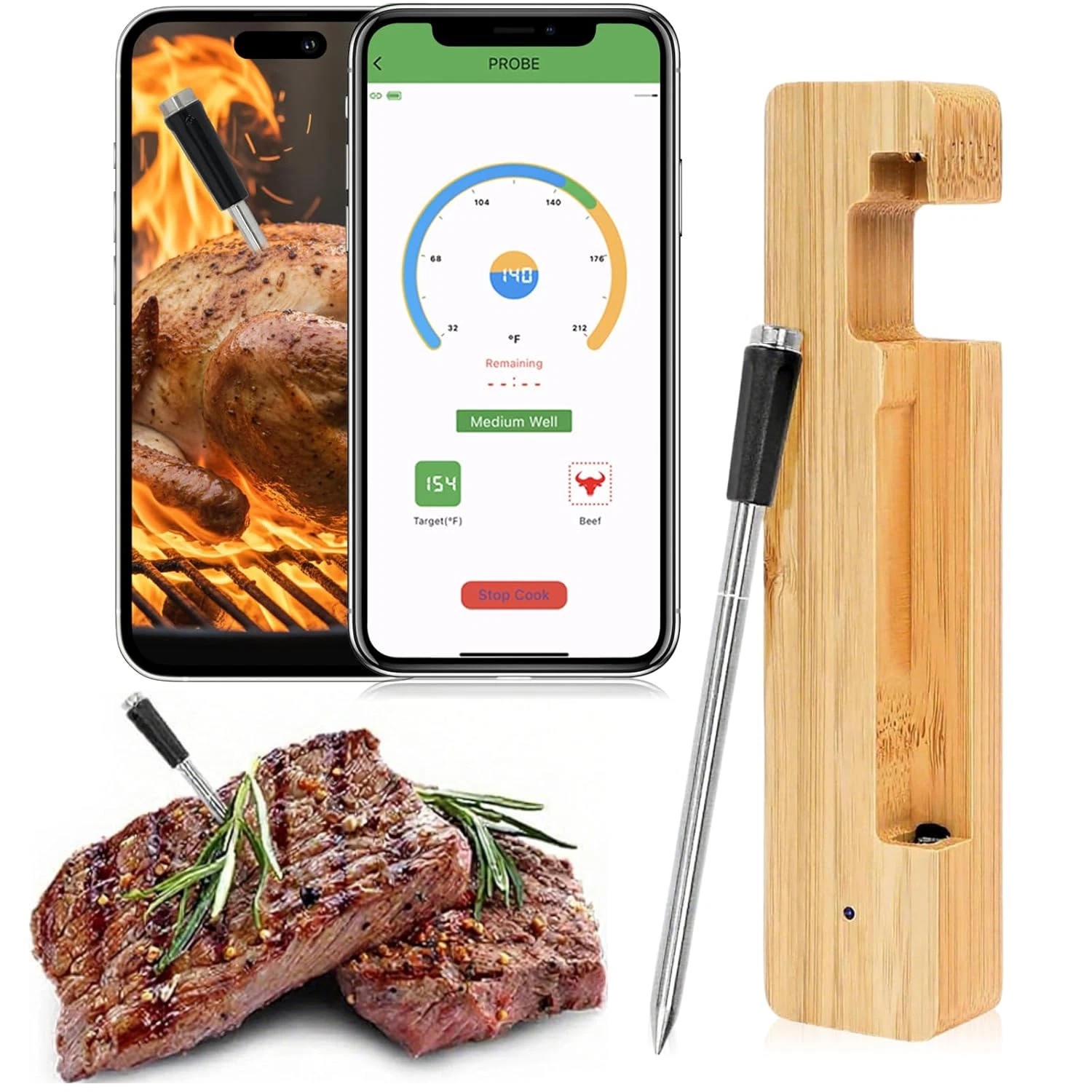 Wireless Meat Thermometer Digital, Long Range Bluetooth 5.2 with App Control, Co