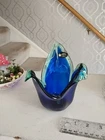 Authentic Vintage Murano Glass Bowl Cobalt Blue Green starfish Edges Art  Italy