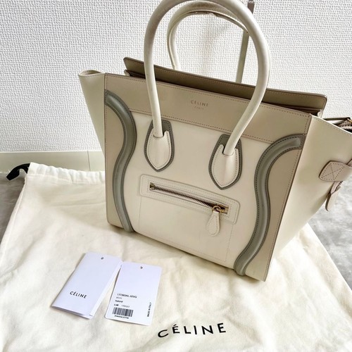 Celine Luggage Micro Shopper Handbag Cream Gray Leather Color 10.6x10.6x4.3