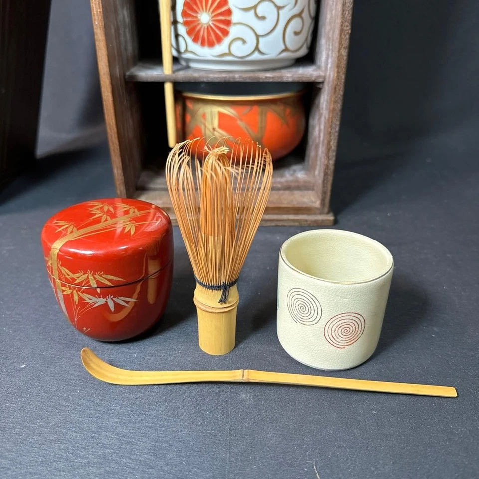 Juego de ceremonia del té japonés Kuwa Chabako Matcha Bowl Mizusashi Natsume Scoop Foto 4 de 4