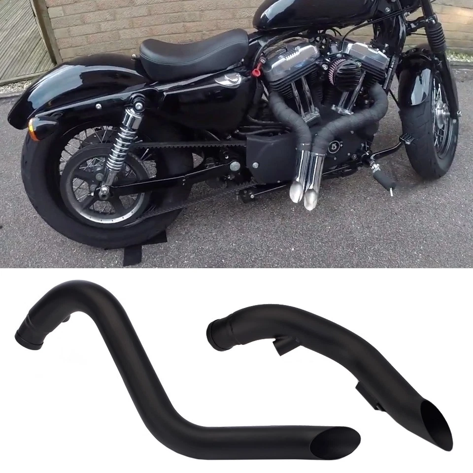 Tubos de escape envueltos en negro de 2" para Harley Sportster/Softail 1984-2023 Foto 3 de 4