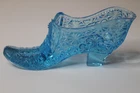 VTG Fenton Blue Glass Womens Shoe w/ Decorative Bow On The Front, Collectible