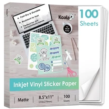 Koala Printable Vinyl Sticker Paper for Inkjet Printer - 100 Sheets Sticker P...