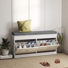 Shoe Storage Bench with Seat Cushion Cabinet Organizer with 2 Drawers White