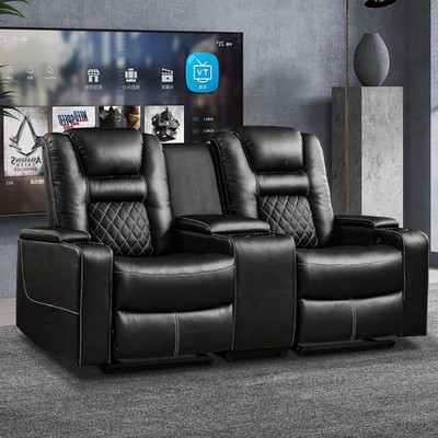 Canmov Power Theater Recliner Sofa Chair, PU Leather Loveseat w/ Central Console
