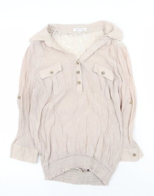 Active Damen Beige Baumwolle Basic Bluse Größe M V-Ausschnitt - Spitzendetail