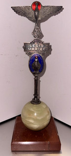 VINTAGE LEGION OF THE VIRGIN MARY VEXILLUM METAL ONYX & MARBLE STATUE 13" TALL