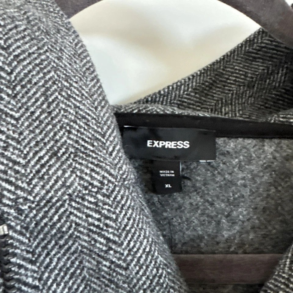 EXPRESS Hombre ESPIGA CREMALLERA SUÉTER SUDADERA CON CAPUCHA - Negro/Gris XL NUEVO CON ETIQUETAS Foto 4 de 4