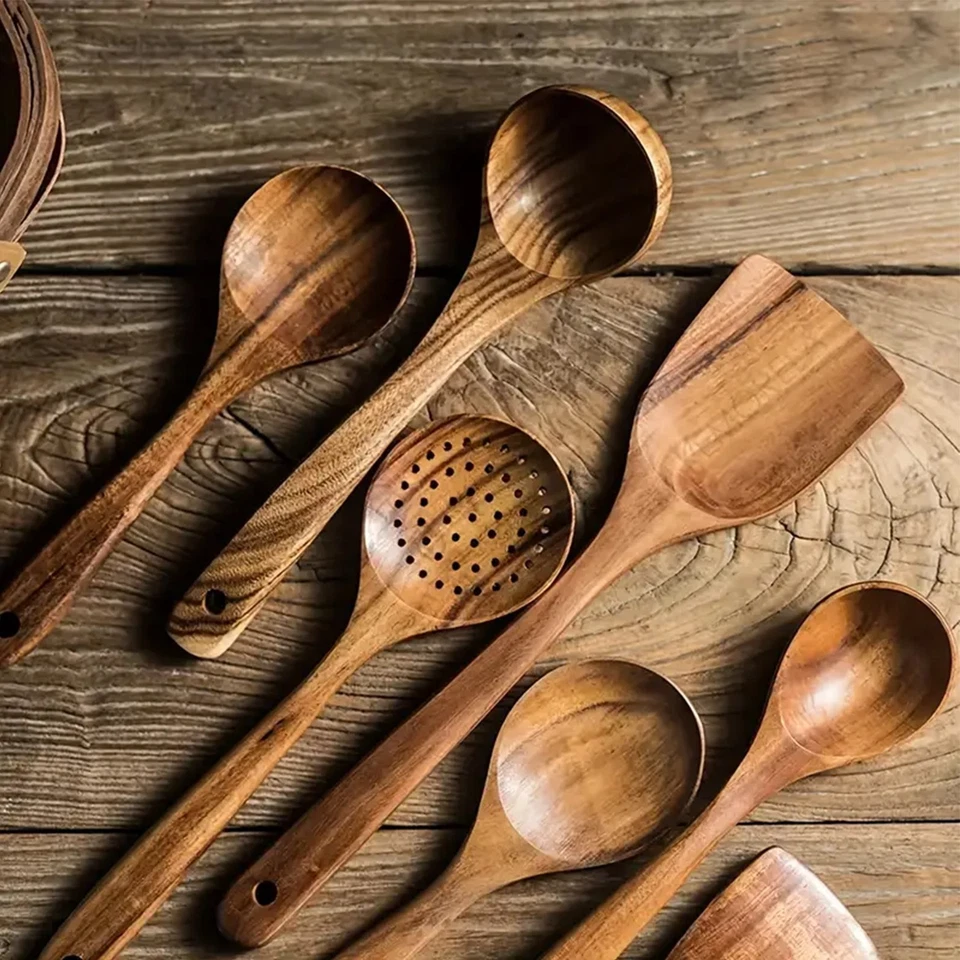 Wooden Kitchen Utensil Set - Natural Cooking Tools for Stirring & Serving - Image 4 of 4