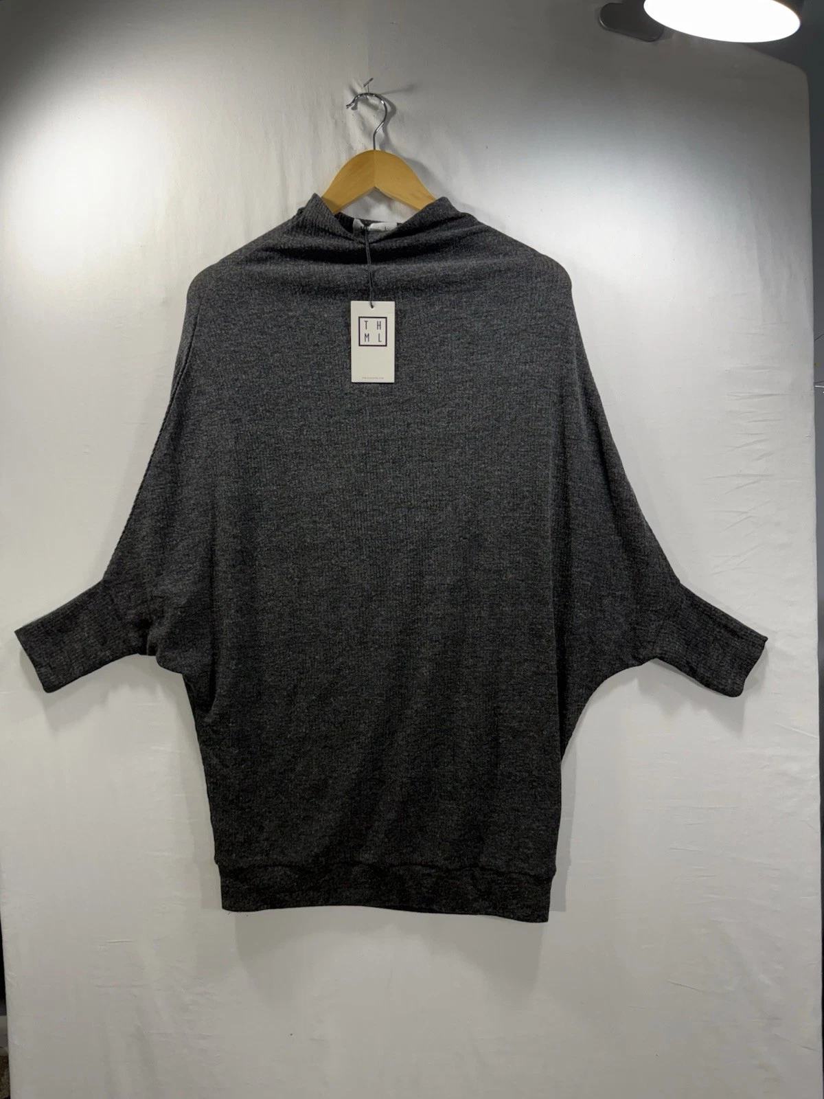 THML Gray Rib Knit Dolman Sleeve Sweater Poncho Top Women’s Size Small NWT