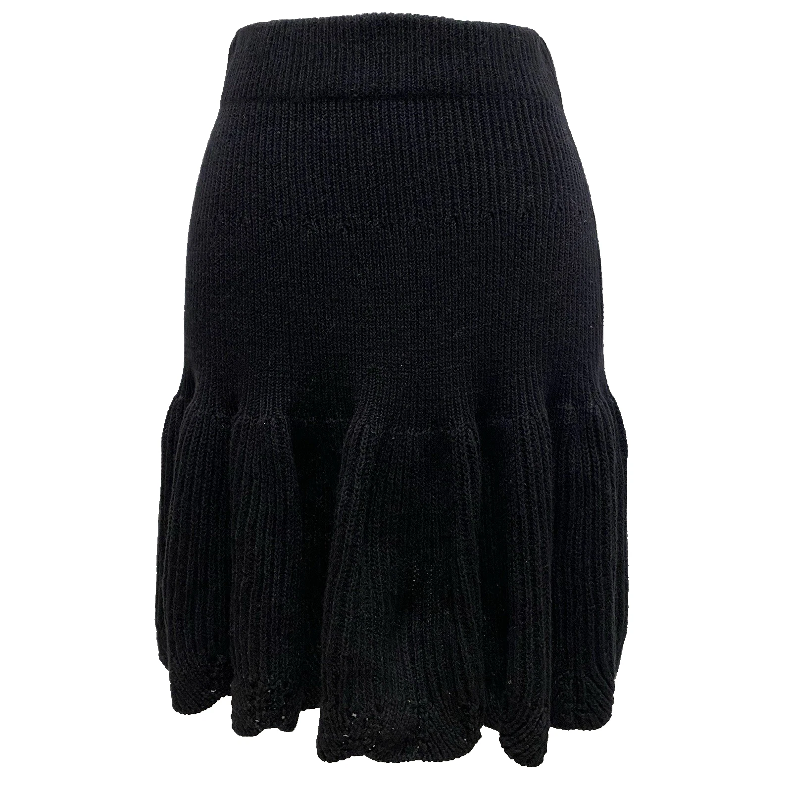 Anthropolgie Leifnotes Wool Blend Knit Skirt Sz XS Black Scalloped Hem Minimalis