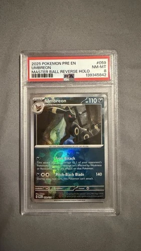 2025 POKEMON PRE EN-PRISMATIC EVOLUTIONS MASTER BALL REVERSE HOLO UMBREON PSA 8