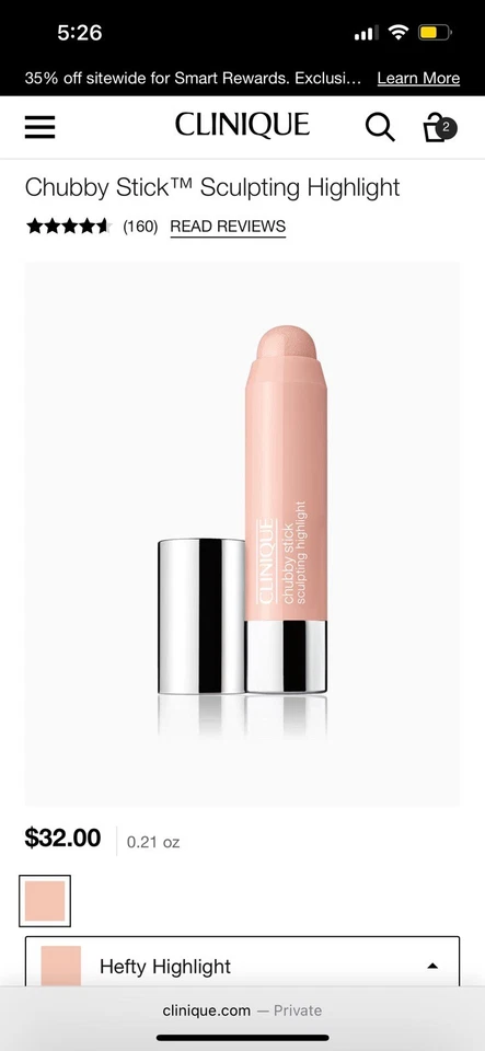Clinique Chubby Stick™ Sculpting Highlight - Fuerte TAMAÑO COMPLETO 0,21 OZ. $32 venta al por menor Foto 2 de 2