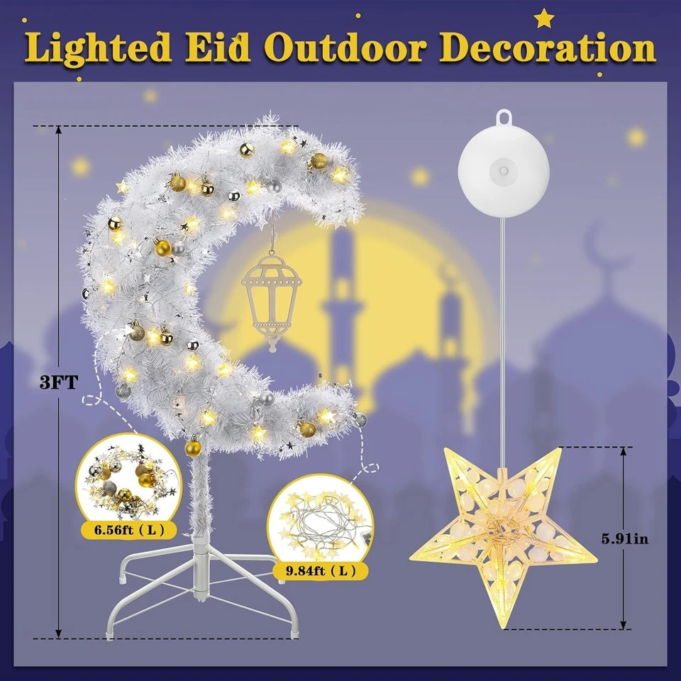 Eid Decoración Exterior 3 pies/6 pies Iluminado Ramadán Mubarak Media Luna Árbol con Estrella Foto 2 de 4