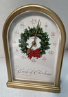 Vintage Musical Christmas Clock Carols Wreath Quartz Holiday Gold Tone Clock