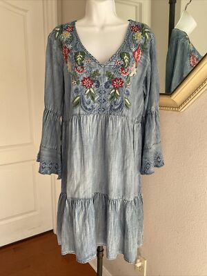 Kyla Seo Zoe Dress Embroidered Caite Karyn Jean Small Tencel Western Twirly NWT