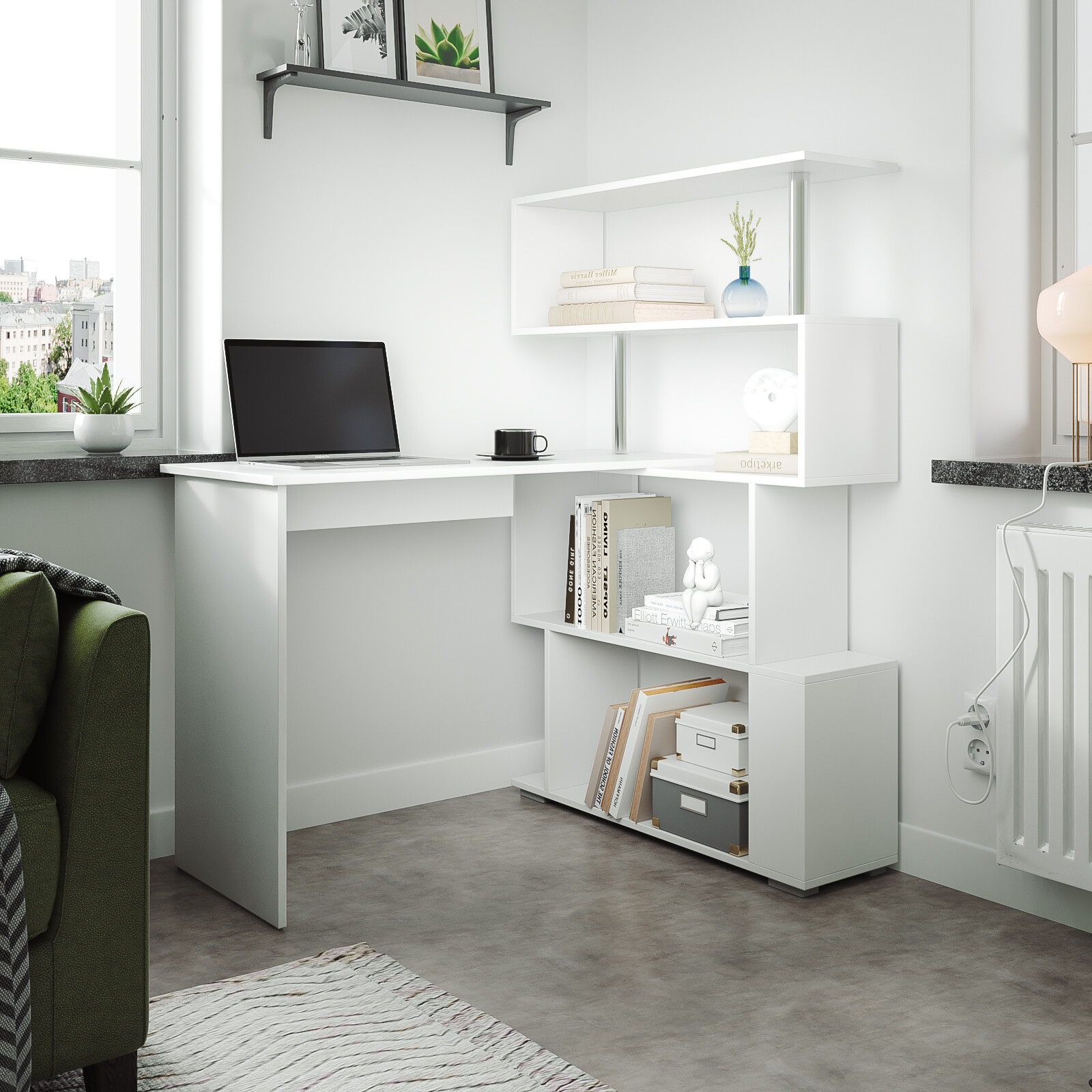 MONDEER 360° L-Shaped Computer Desk Corner PC Table Office Adjustable ...