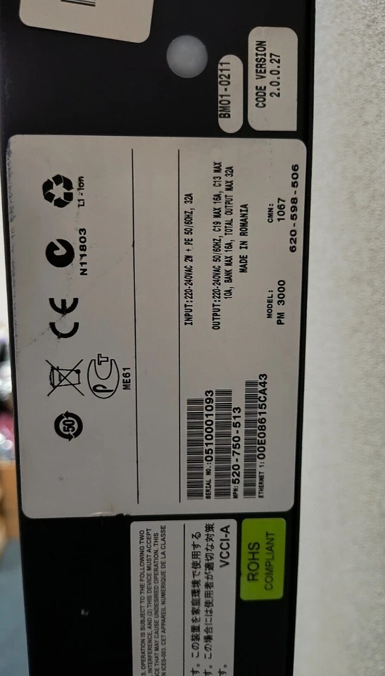 Avocent PM3003V 32A PDU Power Distribution Unit 520-750-513 620-598-506 PM 3000 - Image 3 of 4