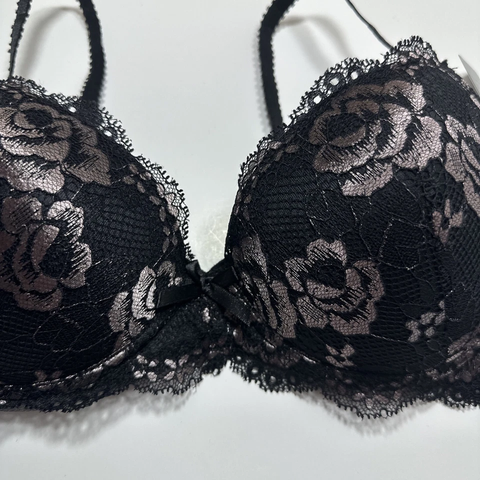 Sujetador Paramour Felina Negro Plata Encaje Con Aros Ligeramente Acolchado Talla 36C 5826 Foto 2 de 4
