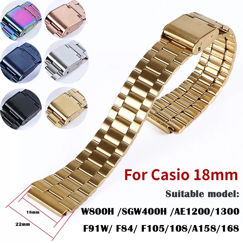 Metal Watch Band Steel Wristbnd 18mm for Casio SGW400 F91W F84