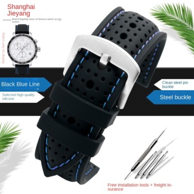 Universal Silicone Watch Band Strap Rubber Waterproof Men's Black 19-24MM Hoop