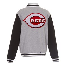 MLB Cincinnati Reds Reversible Full Snap Fleece Jacket Embroidered Logos JHD