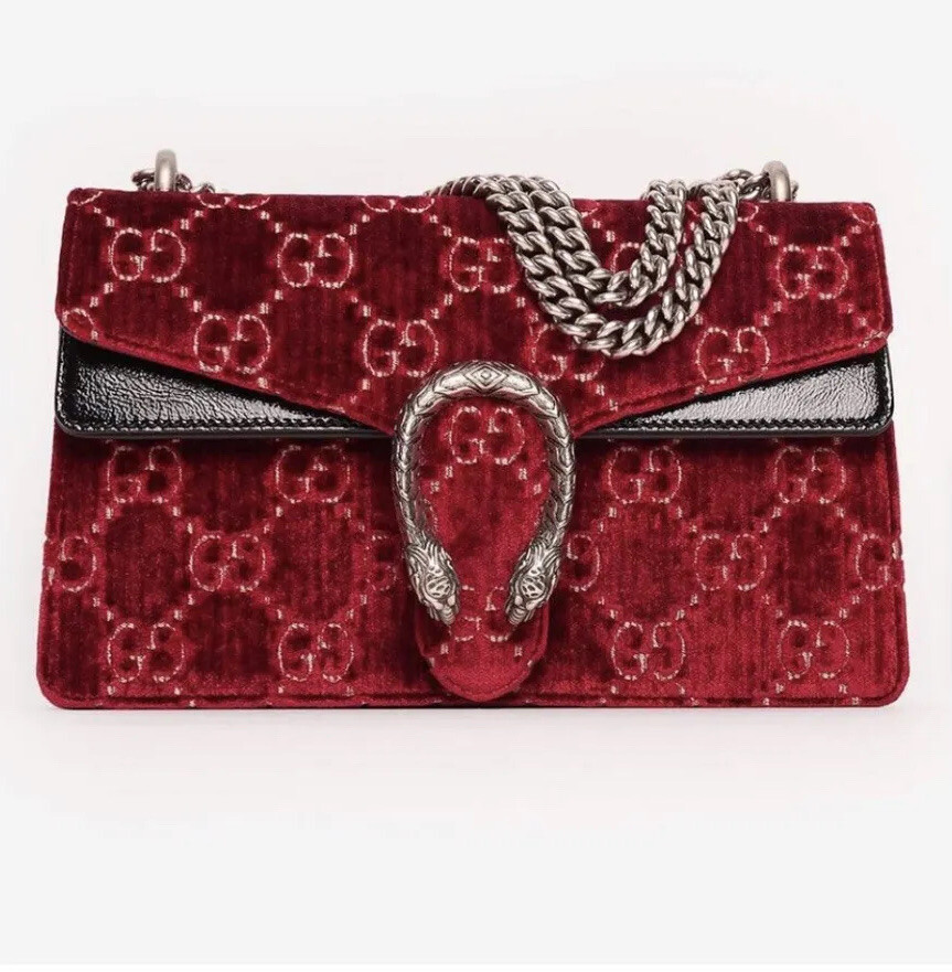 GUCCI 赤 ベルベット パーティーバッグ ❤️❤️Authentic GUCCI Dionysus Red GG Velvet Flap Medium Bag