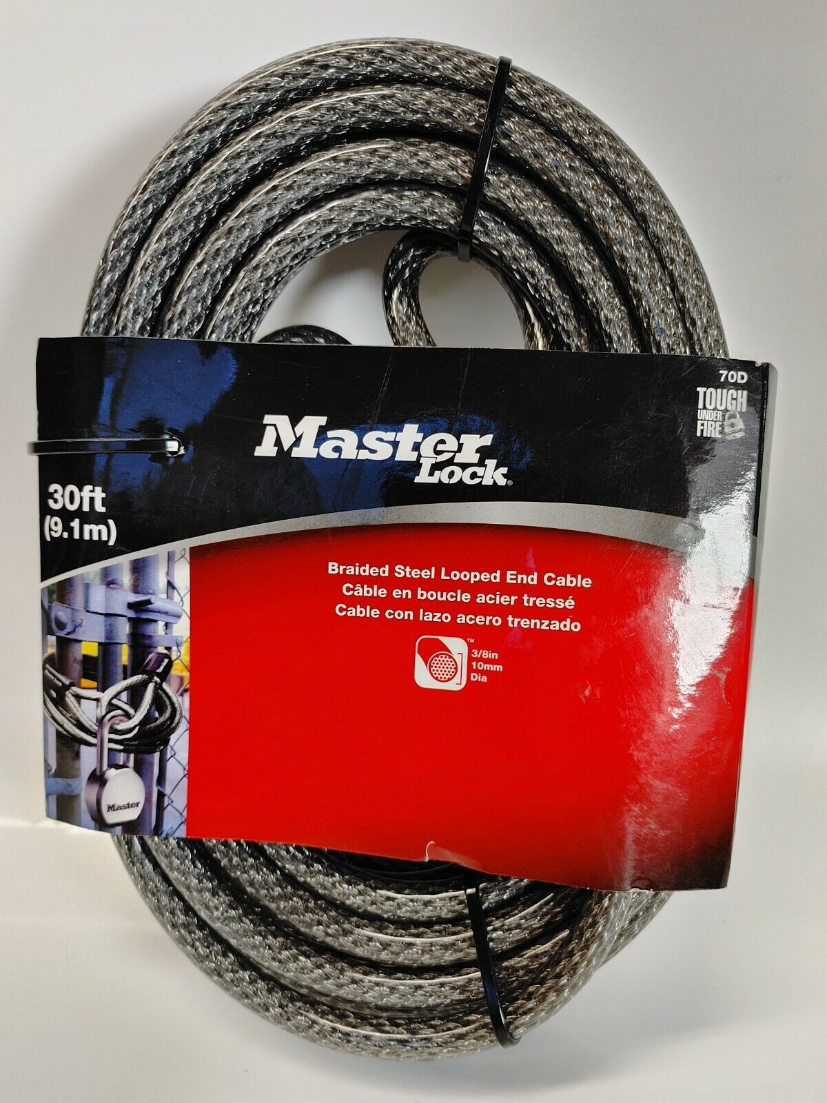 Master Lock 30ft Fees free!! Braided Steel Looped Max 65% OFF 70D End Ne Cable Coated