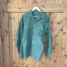 Vintage 1940s Military USMC Marine Field Army Button Jacket Green Men's 1950s