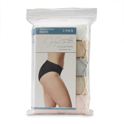 Jaclyn Smith Women's Premium Plus 5-Pk Bikini Panties Underwear-Pink/Blue/Tan/Wh