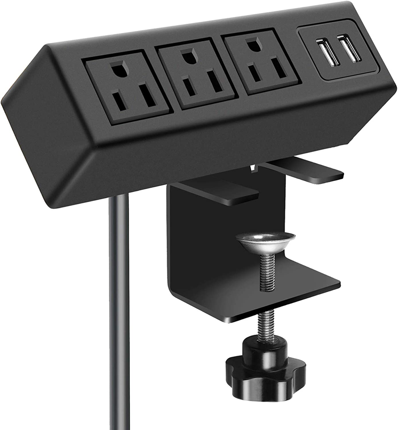 3 Outlet Desk Clamp Power Strip with USB Ports, Desktop Power Strip Surge