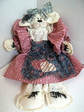 Rag Doll Cucciolo Cane Daphne con Vestiti Country Folk Art Artigianato Fatto in Casa