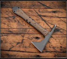 RMJ Tactical Tomahawk Dvalinn Tungsten Body Hyena Brown G10 with Kydex Sheath