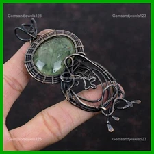 Valentines Deal Copper Oval Moss Prehnite Gemstone Wire Wrapped Daughter Pendant